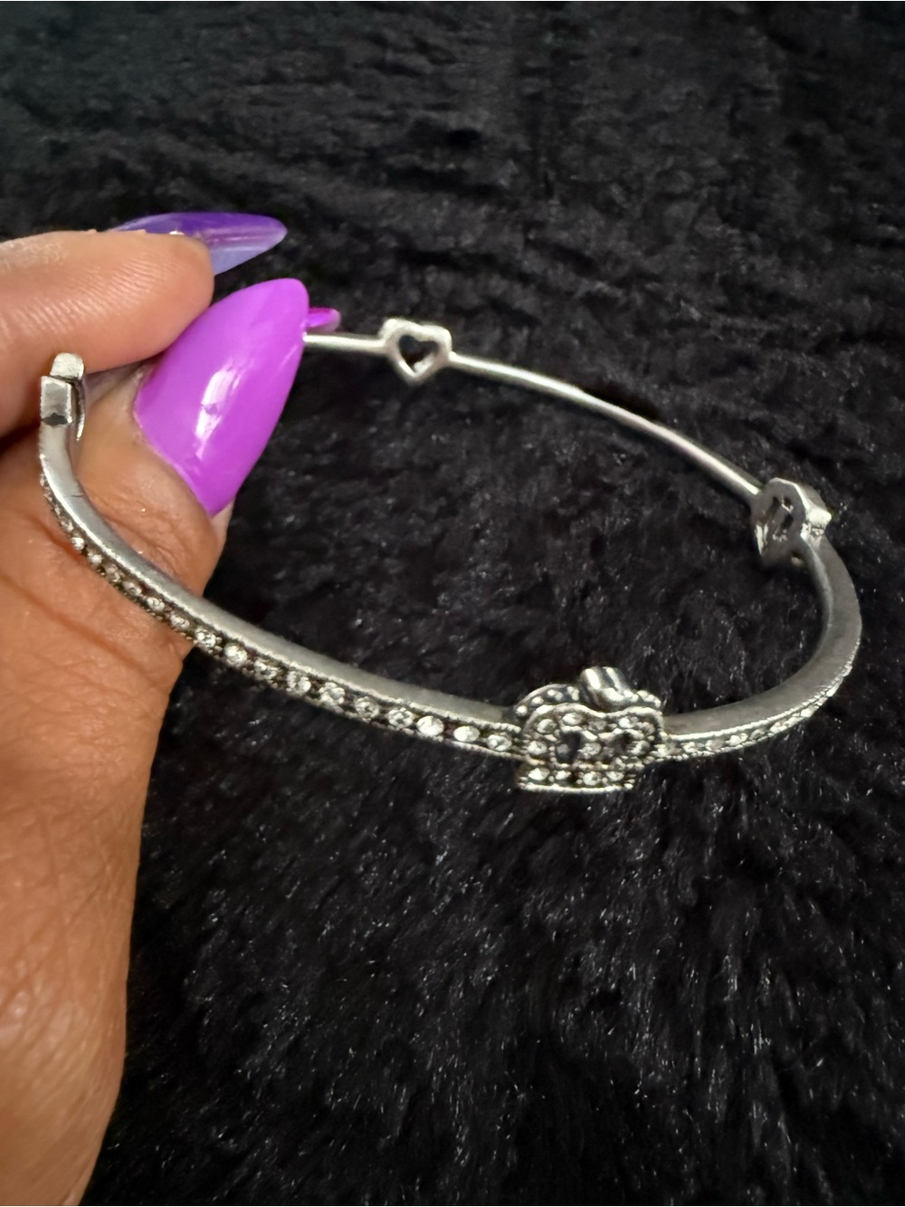 Y2K Juicy Couture Crystal Silver Pave Icon Bangle Bracelet Sz 7.5